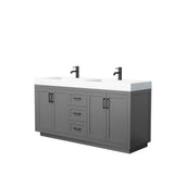 Wyndham Collection - Miranda 72 Inch Double Bathroom Vanity in Dark Gray, 4 Inch Thick Matte White Solid Surface Countertop, Integrated Sinks, Matte Black Trim