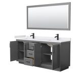 Miranda 72 Inch Double Bathroom Vanity in Dark Gray, White Cultured Marble Countertop, Undermount Square Sinks, Matte Black Trim, 70 Inch Mirror