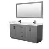 Wyndham Collection - Miranda 72 Inch Double Bathroom Vanity in Dark Gray, White Cultured Marble Countertop, Undermount Square Sinks, Matte Black Trim, 70 Inch Mirror