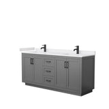 Wyndham Collection - Miranda 72 Inch Double Bathroom Vanity in Dark Gray, White Cultured Marble Countertop, Undermount Square Sinks, Matte Black Trim