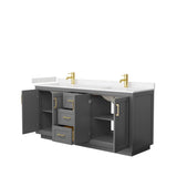 Miranda 72 Inch Double Bathroom Vanity in Dark Gray, Carrara Cultured Marble Countertop, Undermount Square Sinks, Brushed Gold Trim