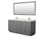 Wyndham Collection - Miranda 72 Inch Double Bathroom Vanity in Dark Gray, White Carrara Marble Countertop, Undermount Square Sinks, Brushed Gold Trim, 70 Inch Mirror