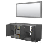 Miranda 72 Inch Double Bathroom Vanity in Dark Gray, No Countertop, No Sink, Brushed Gold Trim, 70 Inch Mirror
