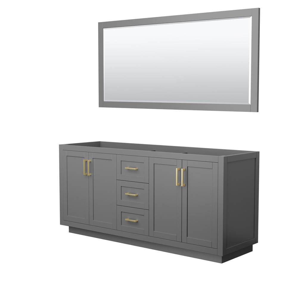 Wyndham Collection - Miranda 72 Inch Double Bathroom Vanity in Dark Gray, No Countertop, No Sink, Brushed Gold Trim, 70 Inch Mirror