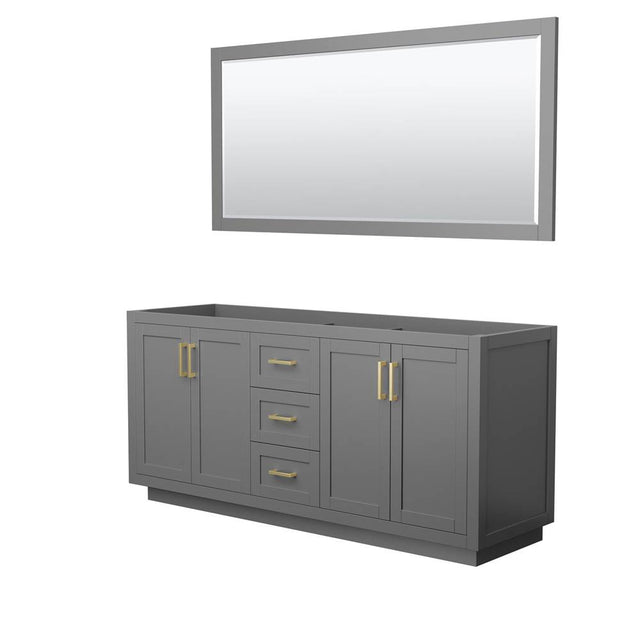 Wyndham Collection - Miranda 72 Inch Double Bathroom Vanity in Dark Gray, No Countertop, No Sink, Brushed Gold Trim, 70 Inch Mirror
