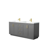 Wyndham Collection - Miranda 72 Inch Double Bathroom Vanity in Dark Gray, 1.25 Inch Thick Matte White Solid Surface Countertop, Integrated Sinks, Brushed Gold Trim