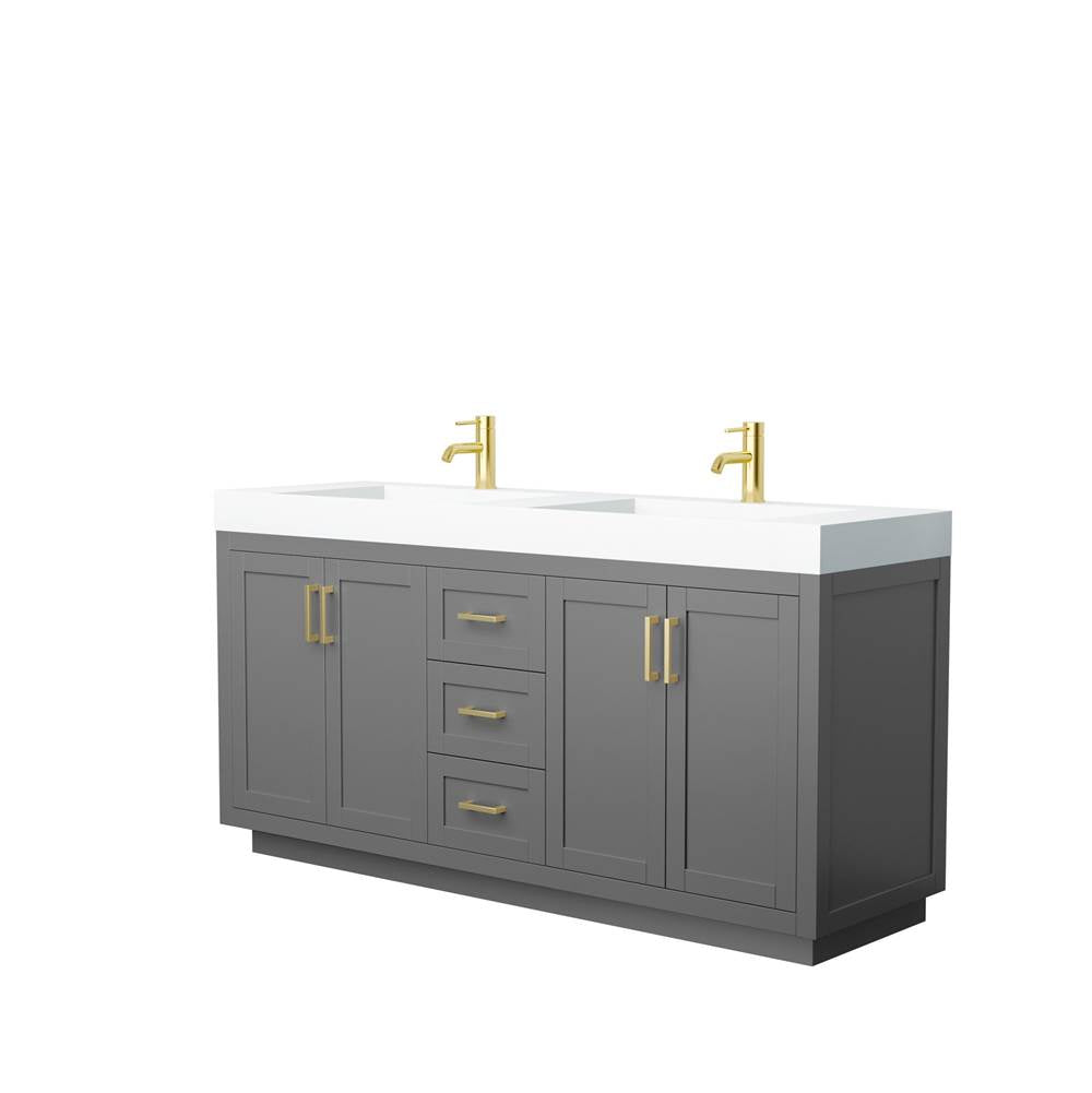 Wyndham Collection - Miranda 72 Inch Double Bathroom Vanity in Dark Gray, 4 Inch Thick Matte White Solid Surface Countertop, Integrated Sinks, Brushed Gold Trim
