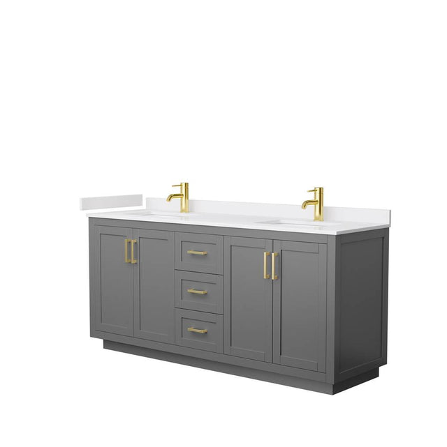 Wyndham Collection - Miranda 72 Inch Double Bathroom Vanity in Dark Gray, White Cultured Marble Countertop, Undermount Square Sinks, Brushed Gold Trim