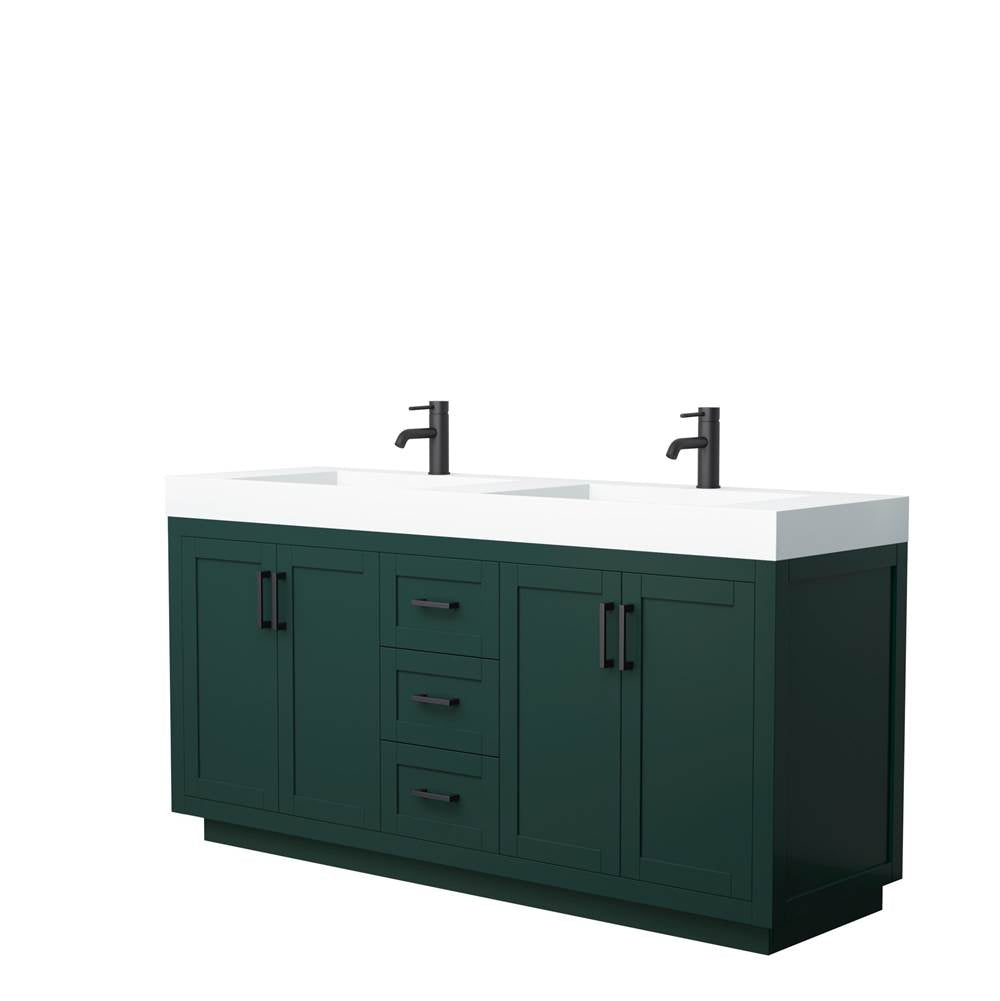 Wyndham Collection - Miranda 72 Inch Double Bathroom Vanity in Green, 4 Inch Thick Matte White Solid Surface Countertop, Integrated Sinks, Matte Black Trim