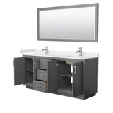 Miranda 72 Inch Double Bathroom Vanity in Dark Gray, Carrara Cultured Marble Countertop, Undermount Square Sinks, Brushed Nickel Trim, 70 Inch Mirror