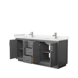 Miranda 72 Inch Double Bathroom Vanity in Dark Gray, Carrara Cultured Marble Countertop, Undermount Square Sinks, Brushed Nickel Trim
