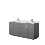 Wyndham Collection - Miranda 72 Inch Double Bathroom Vanity in Dark Gray, White Carrara Marble Countertop, Undermount Square Sinks, Brushed Nickel Trim