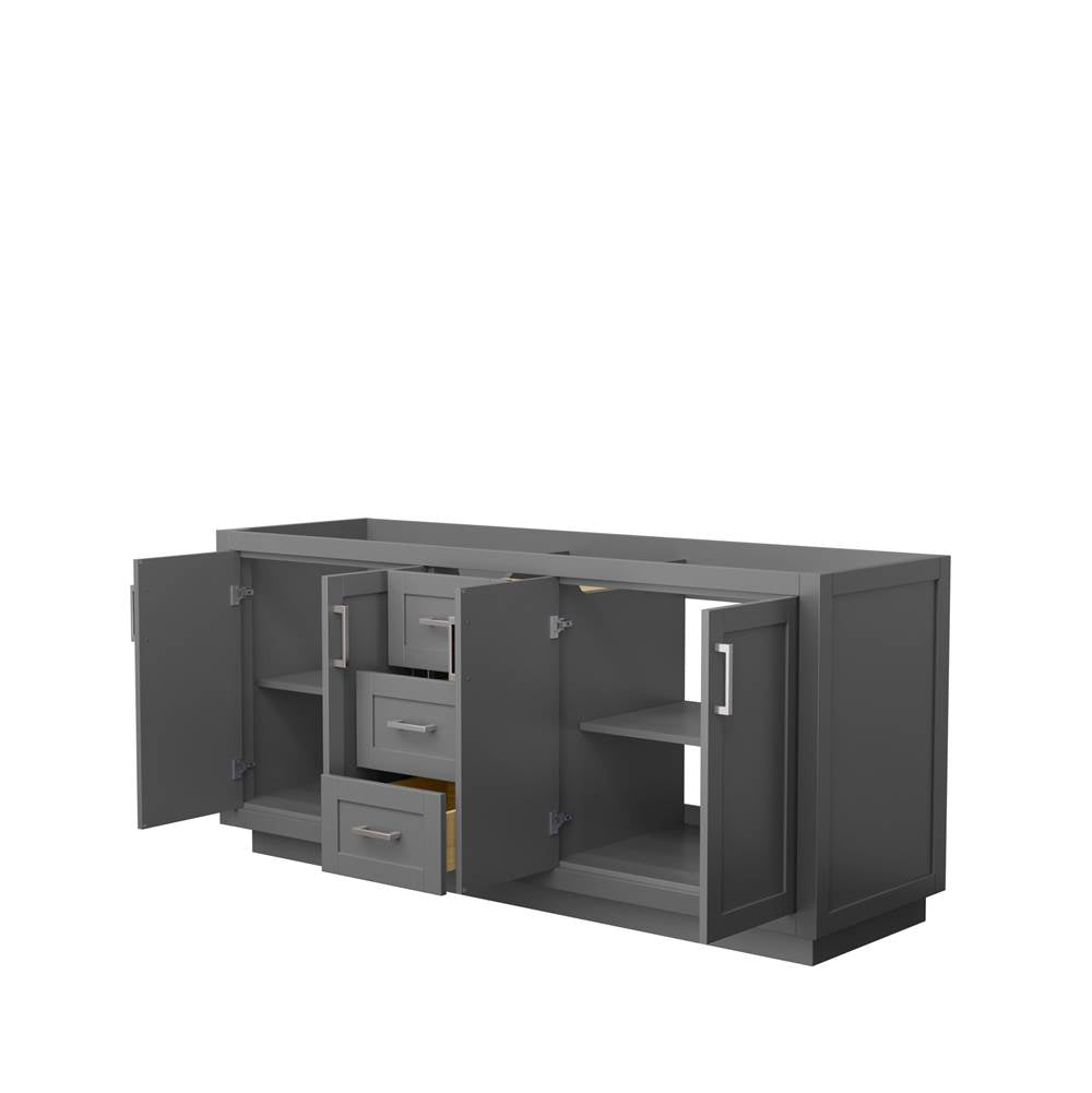 Miranda 72 Inch Double Bathroom Vanity in Dark Gray, No Countertop, No Sink, Brushed Nickel Trim