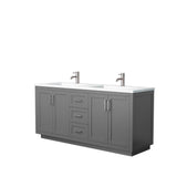 Wyndham Collection - Miranda 72 Inch Double Bathroom Vanity in Dark Gray, 1.25 Inch Thick Matte White Solid Surface Countertop, Integrated Sinks, Brushed Nickel Trim