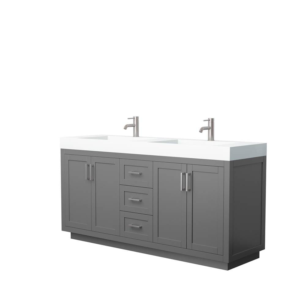Wyndham Collection - Miranda 72 Inch Double Bathroom Vanity in Dark Gray, 4 Inch Thick Matte White Solid Surface Countertop, Integrated Sinks, Brushed Nickel Trim