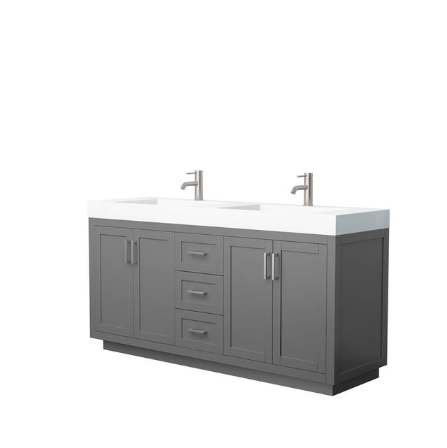 Wyndham Collection - Miranda 72 Inch Double Bathroom Vanity in Dark Gray, 4 Inch Thick Matte White Solid Surface Countertop, Integrated Sinks, Brushed Nickel Trim