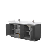Miranda 72 Inch Double Bathroom Vanity in Dark Gray, White Cultured Marble Countertop, Undermount Square Sinks, Brushed Nickel Trim