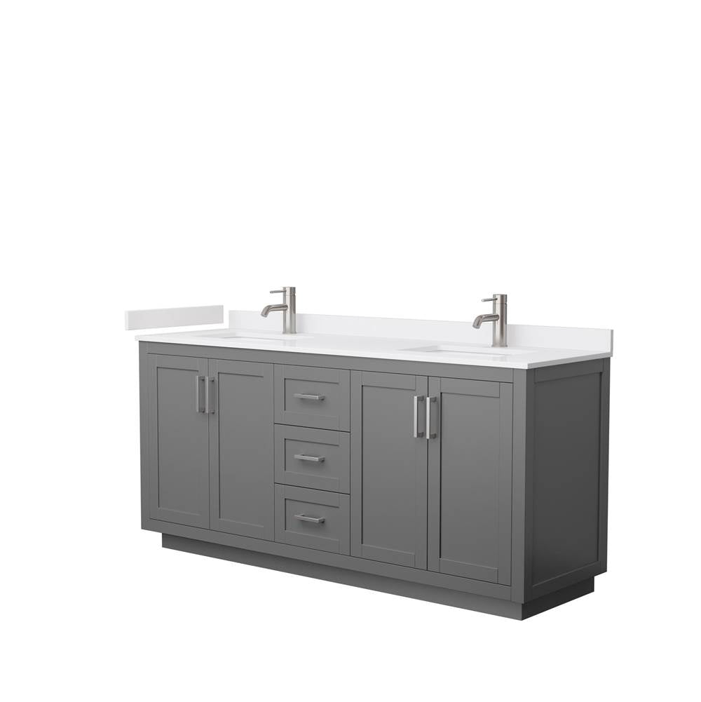 Wyndham Collection - Miranda 72 Inch Double Bathroom Vanity in Dark Gray, White Cultured Marble Countertop, Undermount Square Sinks, Brushed Nickel Trim