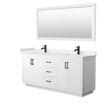 Wyndham Collection - Miranda 72 Inch Double Bathroom Vanity in White, Carrara Cultured Marble Countertop, Undermount Square Sinks, Matte Black Trim, 70 Inch Mirror