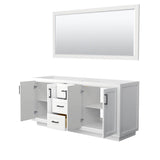 Miranda 72 Inch Double Bathroom Vanity in White, No Countertop, No Sink, Matte Black Trim, 70 Inch Mirror