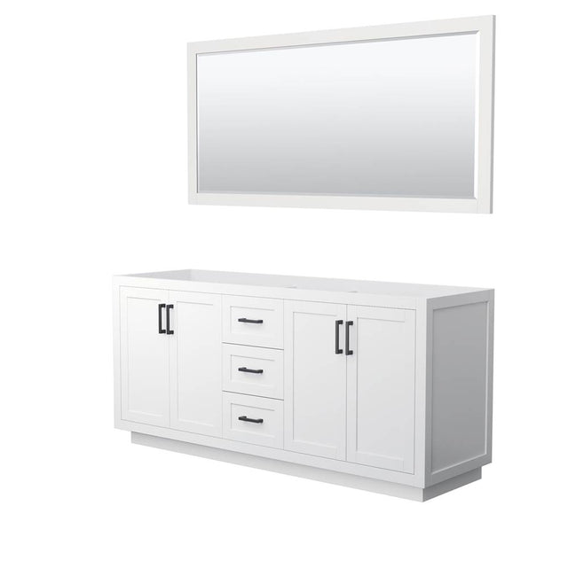 Wyndham Collection - Miranda 72 Inch Double Bathroom Vanity in White, No Countertop, No Sink, Matte Black Trim, 70 Inch Mirror