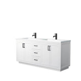 Wyndham Collection - Miranda 72 Inch Double Bathroom Vanity in White, 1.25 Inch Thick Matte White Solid Surface Countertop, Integrated Sinks, Matte Black Trim