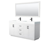 Wyndham Collection - Miranda 72 Inch Double Bathroom Vanity in White, 4 Inch Thick Matte White Solid Surface Countertop, Integrated Sinks, Matte Black Trim, 70 Inch Mirror