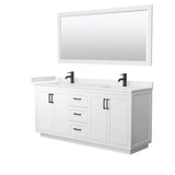 Wyndham Collection - Miranda 72 Inch Double Bathroom Vanity in White, White Cultured Marble Countertop, Undermount Square Sinks, Matte Black Trim, 70 Inch Mirror