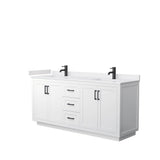 Wyndham Collection - Miranda 72 Inch Double Bathroom Vanity in White, White Cultured Marble Countertop, Undermount Square Sinks, Matte Black Trim