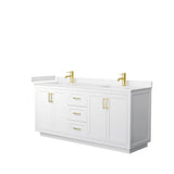 Wyndham Collection - Miranda 72 Inch Double Bathroom Vanity in White, Carrara Cultured Marble Countertop, Undermount Square Sinks, Brushed Gold Trim