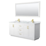 Wyndham Collection - Miranda 72 Inch Double Bathroom Vanity in White, White Carrara Marble Countertop, Undermount Square Sinks, Brushed Gold Trim, 70 Inch Mirror