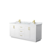 Wyndham Collection - Miranda 72 Inch Double Bathroom Vanity in White, White Carrara Marble Countertop, Undermount Square Sinks, Brushed Gold Trim