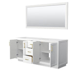 Miranda 72 Inch Double Bathroom Vanity in White, No Countertop, No Sink, Brushed Gold Trim, 70 Inch Mirror