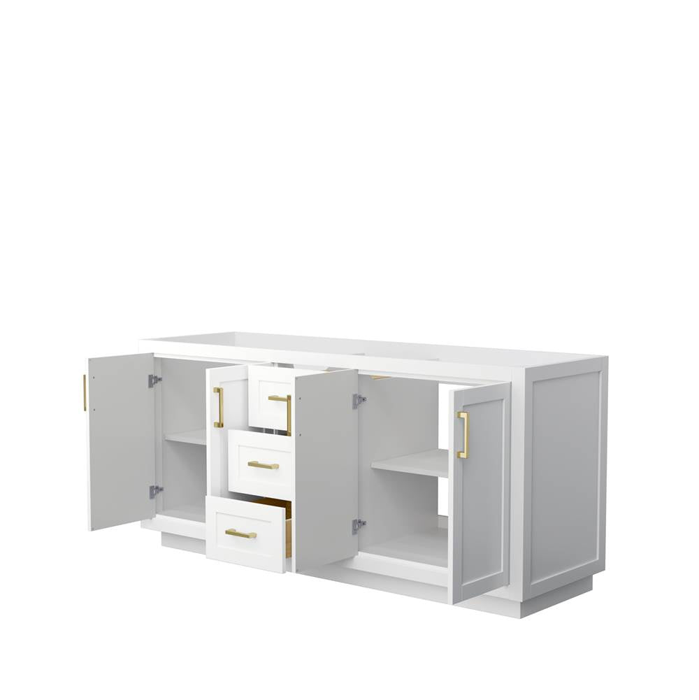 Miranda 72 Inch Double Bathroom Vanity in White, No Countertop, No Sink, Brushed Gold Trim