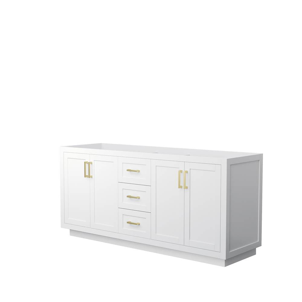 Wyndham Collection - Miranda 72 Inch Double Bathroom Vanity in White, No Countertop, No Sink, Brushed Gold Trim