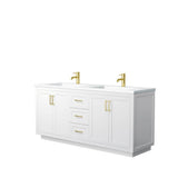 Wyndham Collection - Miranda 72 Inch Double Bathroom Vanity in White, 1.25 Inch Thick Matte White Solid Surface Countertop, Integrated Sinks, Brushed Gold Trim