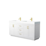 Wyndham Collection - Miranda 72 Inch Double Bathroom Vanity in White, 4 Inch Thick Matte White Solid Surface Countertop, Integrated Sinks, Brushed Gold Trim