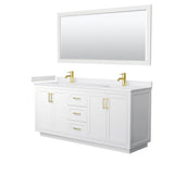 Wyndham Collection - Miranda 72 Inch Double Bathroom Vanity in White, White Cultured Marble Countertop, Undermount Square Sinks, Brushed Gold Trim, 70 Inch Mirror