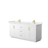 Wyndham Collection - Miranda 72 Inch Double Bathroom Vanity in White, White Cultured Marble Countertop, Undermount Square Sinks, Brushed Gold Trim