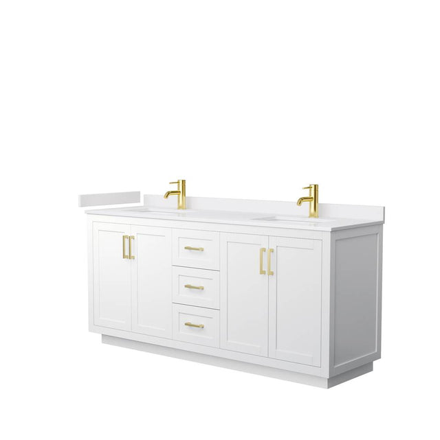 Wyndham Collection - Miranda 72 Inch Double Bathroom Vanity in White, White Cultured Marble Countertop, Undermount Square Sinks, Brushed Gold Trim