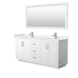 Wyndham Collection - Miranda 72 Inch Double Bathroom Vanity in White, Carrara Cultured Marble Countertop, Undermount Square Sinks, Brushed Nickel Trim, 70 Inch Mirror