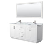 Wyndham Collection - Miranda 72 Inch Double Bathroom Vanity in White, White Carrara Marble Countertop, Undermount Square Sinks, Brushed Nickel Trim, 70 Inch Mirror