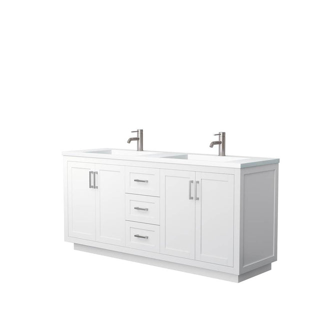 Wyndham Collection - Miranda 72 Inch Double Bathroom Vanity in White, 1.25 Inch Thick Matte White Solid Surface Countertop, Integrated Sinks, Brushed Nickel Trim