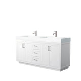 Wyndham Collection - Miranda 72 Inch Double Bathroom Vanity in White, 4 Inch Thick Matte White Solid Surface Countertop, Integrated Sinks, Brushed Nickel Trim