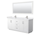 Wyndham Collection - Miranda 72 Inch Double Bathroom Vanity in White, White Cultured Marble Countertop, Undermount Square Sinks, Brushed Nickel Trim, 70 Inch Mirror