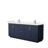 Wyndham Collection - Miranda 80 Inch Double Bathroom Vanity in Dark Blue, Light-Vein Carrara Cultured Marble Countertop, Undermount Square Sinks, Brushed Nickel Trim