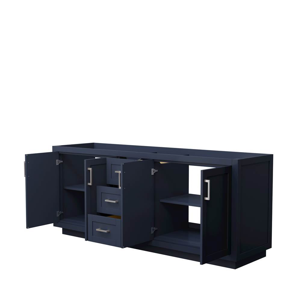 Miranda 80 Inch Double Bathroom Vanity in Dark Blue, No Countertop, No Sink, Brushed Nickel Trim