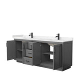 Miranda 80 Inch Double Bathroom Vanity in Dark Gray, Light-Vein Carrara Cultured Marble Countertop, Undermount Square Sinks, Matte Black Trim