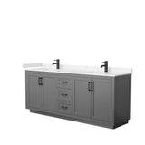 Wyndham Collection - Miranda 80 Inch Double Bathroom Vanity in Dark Gray, Light-Vein Carrara Cultured Marble Countertop, Undermount Square Sinks, Matte Black Trim