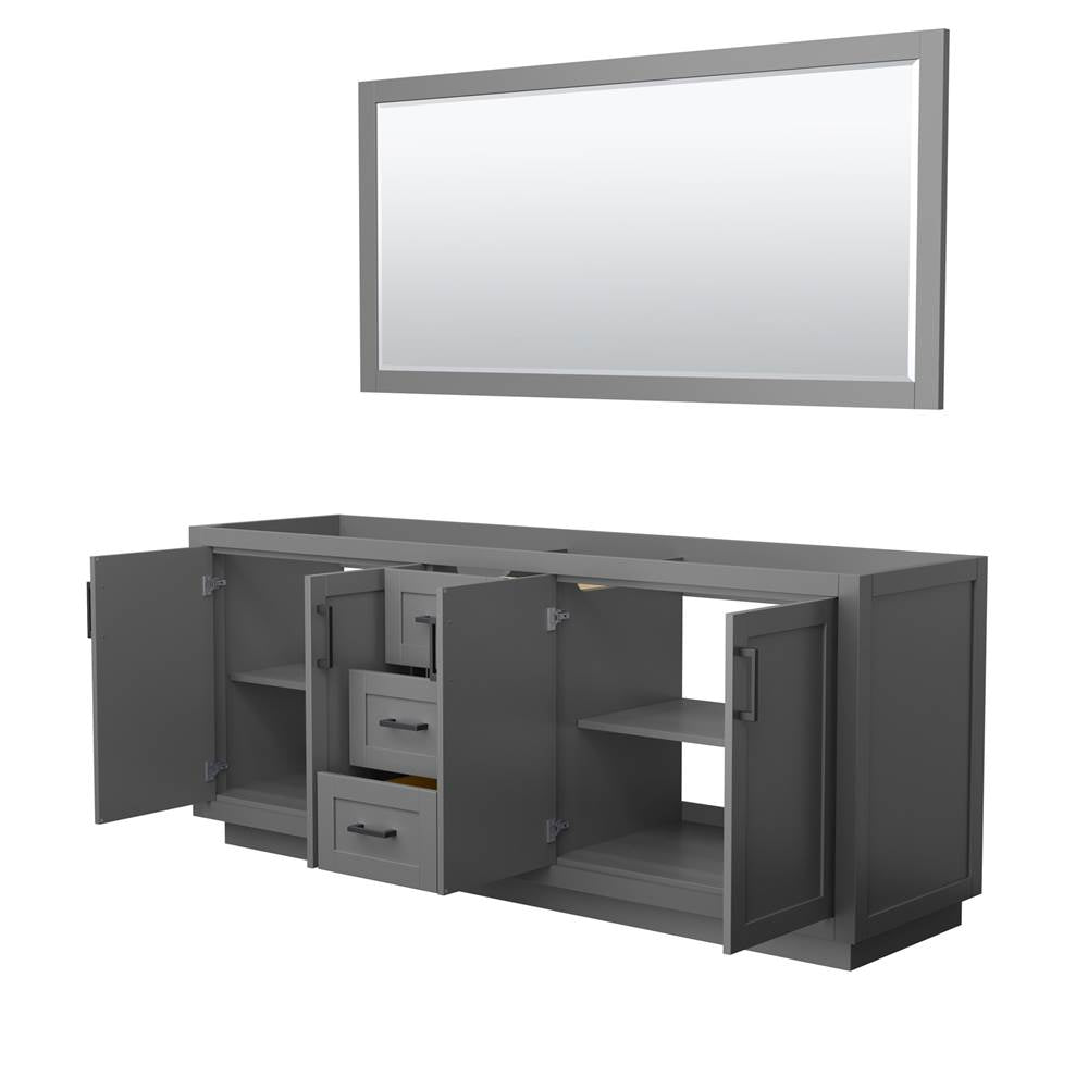 Miranda 80 Inch Double Bathroom Vanity in Dark Gray, No Countertop, No Sink, Matte Black Trim, 70 Inch Mirror